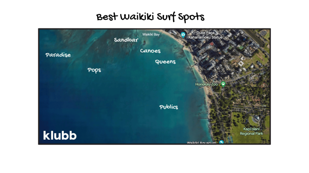 best surf spots in Waikiki map